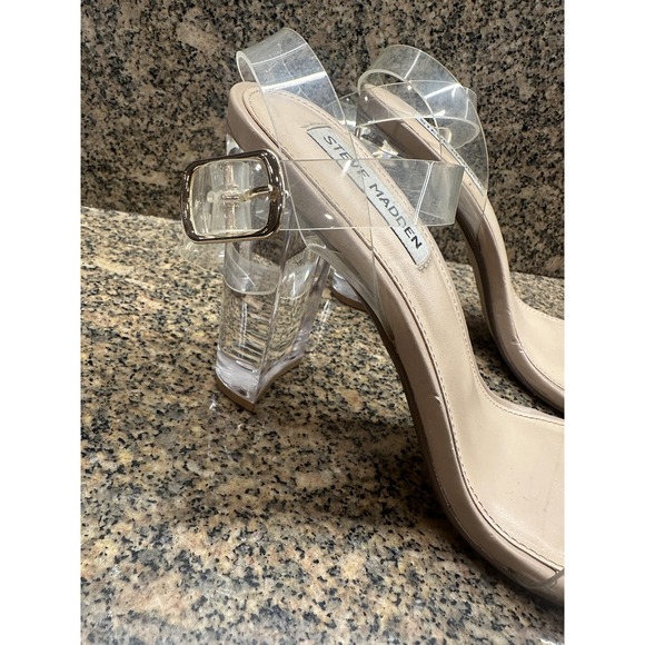 Steve Madden Camille Shoes Womens Size 10 Clear Strap Nude Block Heels Sandals - Picture 3 of 12